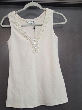 Heyday Cream Embellished Lace V-Neck Tank
